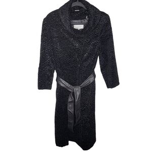 Calvin Klein Faux Fur Faux Leather Full Length Women's Coat in Black Size XS
